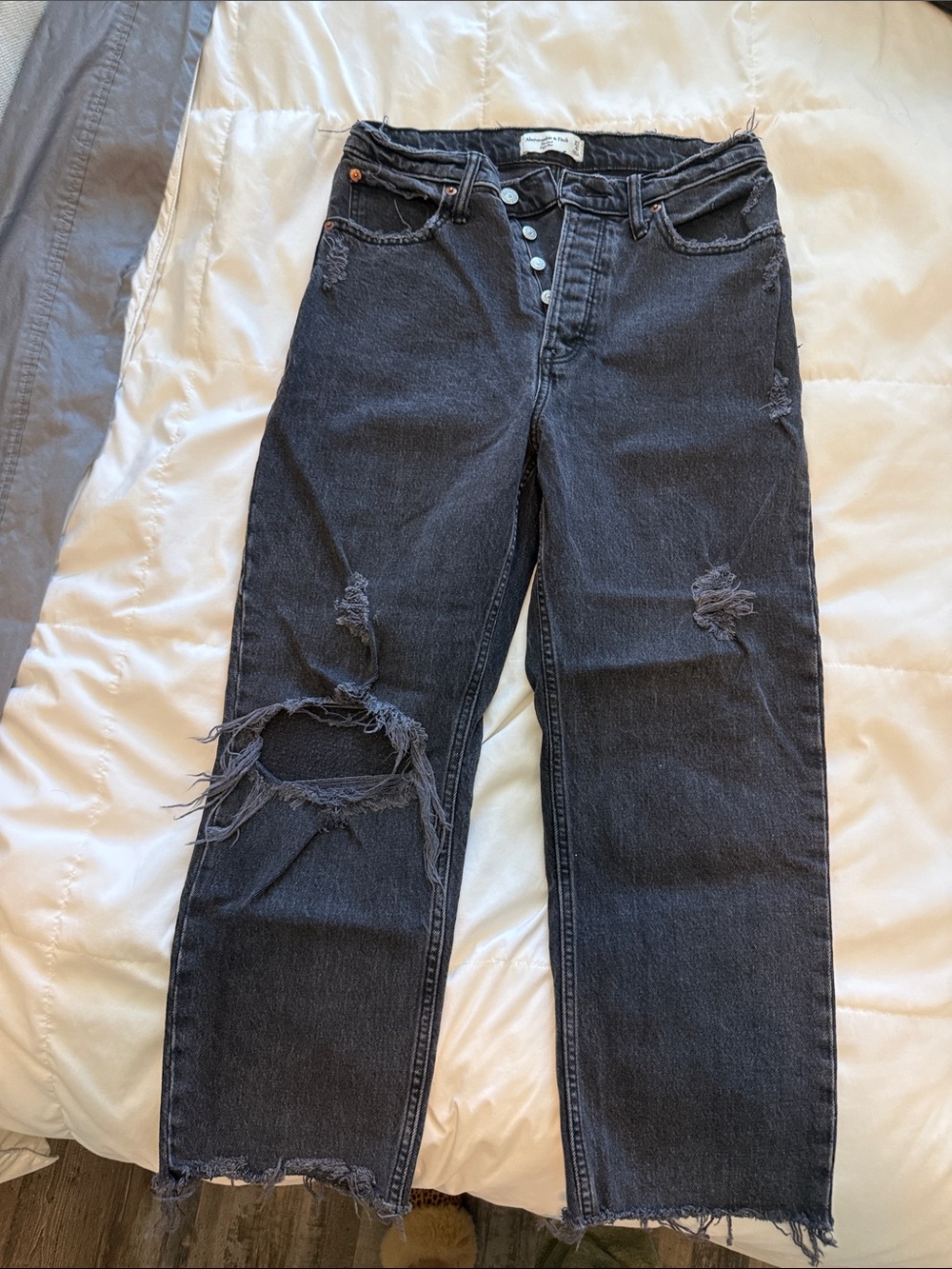 Abercrombie “the dad high rise” High-Waist Distressed Black Button-Fly Jeans.